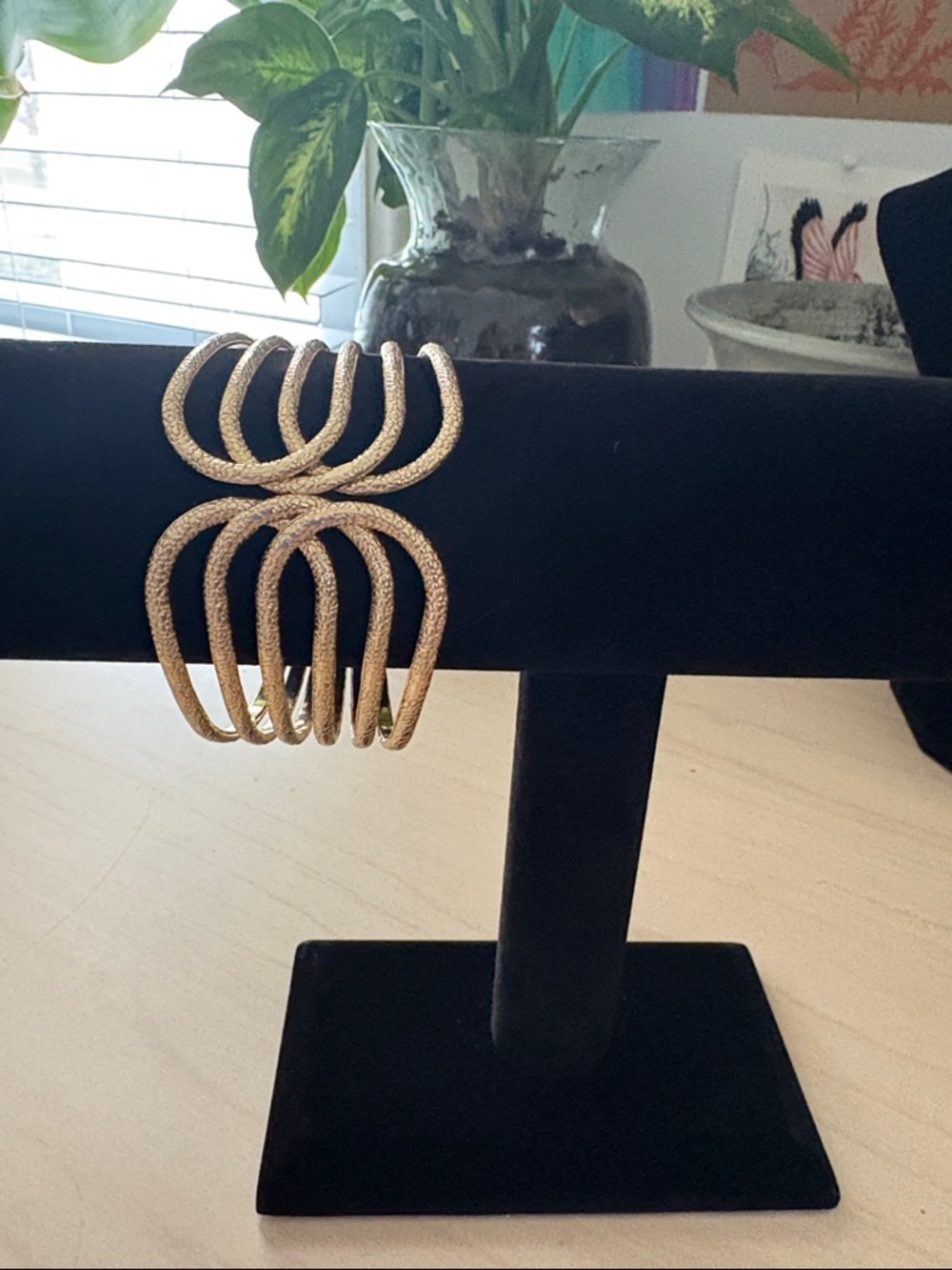Gold Textured Statement Cuff Bracelet